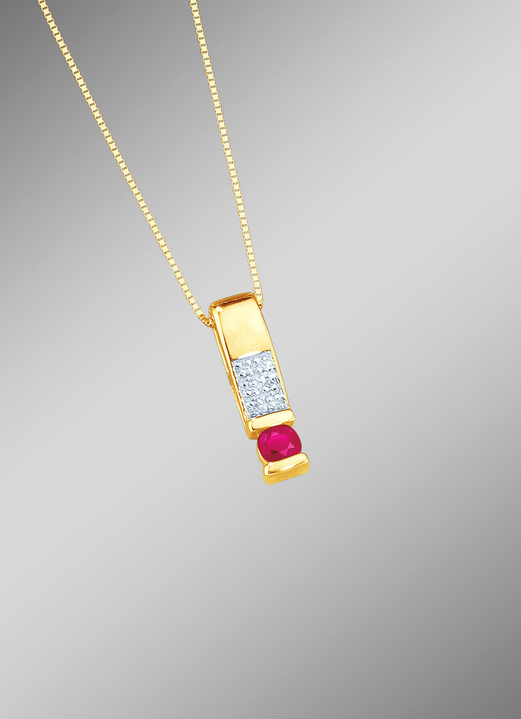 mit Edelsteinen - Anhänger mit echtem Rubin und Diamanten, in Farbe