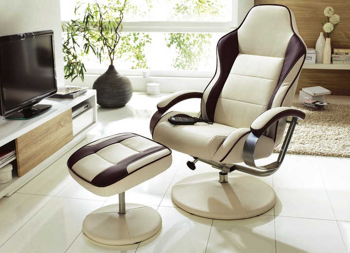 - Relax-Sessel mit Hocker, in Farbe BEIGE-DUNKELBRAUN, in Ausführung Mit Massagefunktion