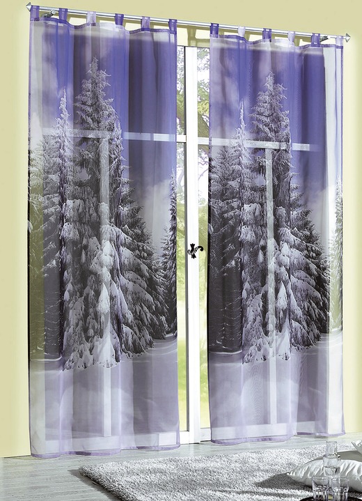 Modern - Dekoschal mit  digitalbedrucktem Winterwald Dessin, in Größe 365 (H145xB120 cm) bis 572 (H245xB120 cm), in Farbe , in Ausführung mit Universalschienenband