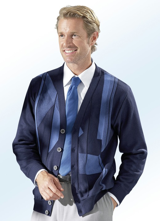 Hemden, Pullover & Shirts - Cardigan mit Jacquard-Dessin im Vorderteil , in Größe 046 bis 062, in Farbe MARINE-AZURBLAU