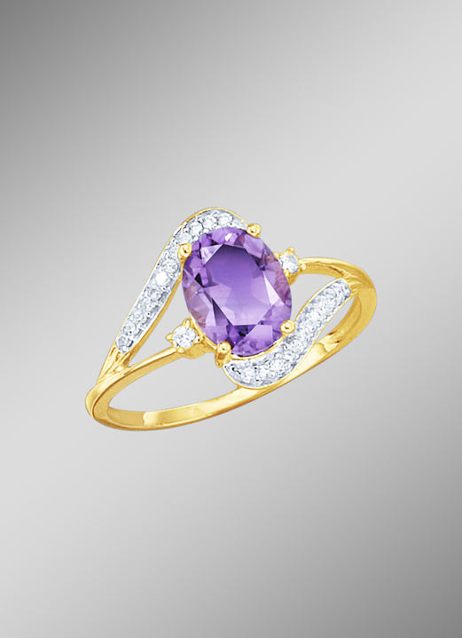 mit Edelsteinen - Damenring mit echt Amethyst, in Größe 160 bis 220, in Farbe  Ansicht 1