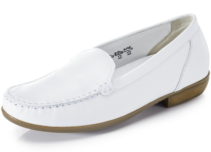 Komfortschuhe - Waldläufer Mokassin-Slipper aus edlem Rind-Nappaleder, in Größe 4 1/2 bis 9, in Farbe WEISS Ansicht 1