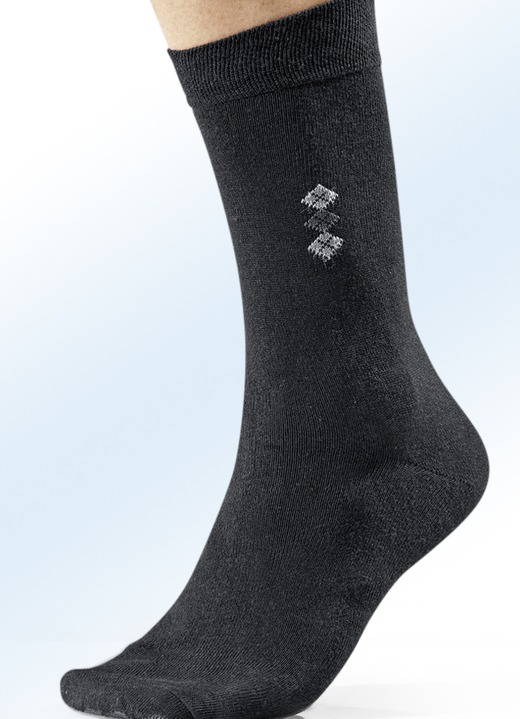 Unterwäsche - Achterpack Socken mit flachgenähter Spitze, in Größe Gr. 1 (Schuhgröße 39-42) bis Gr. 3 (Schuhgröße 47-50), in Farbe 4x SCHWARZ MIT MOTIV, 4x UNI SCHWARZ Ansicht 1