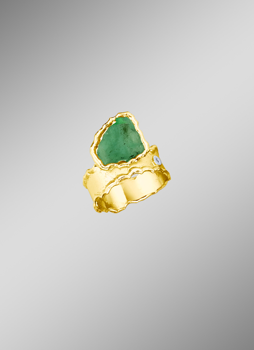 mit Edelsteinen - Damenring mit echt Roh-Smaragd und Diamant, in Größe 160 bis 220, in Farbe
