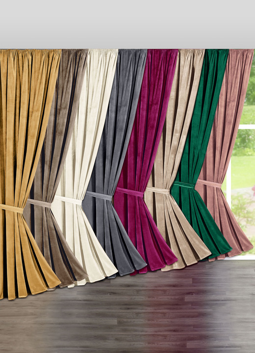 Klassisch - Verdunkelungsschal in edler Samtoptik, in Größe 364 (H150xB135 cm) bis 899 (2er-Pack Raffhalter, 80 cm), in Farbe BRAUN