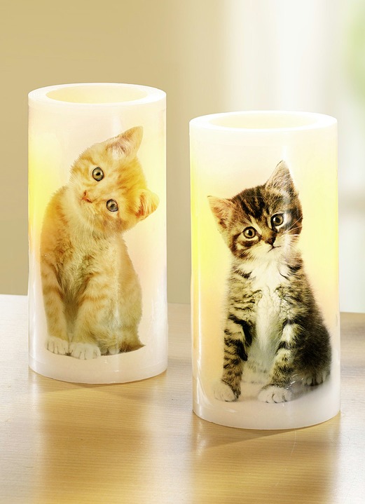 - LED-Kerzen, 2er-Set, mit Katzenmotiven, in Farbe WEISS
