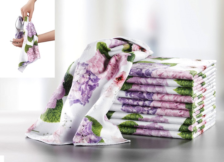 Reinigungshelfer & Reinigungsmittel - 10er-Set Mikrofaser-Geschirrtücher mit Hortensien-Design, in Farbe HORTENSIE Ansicht 1