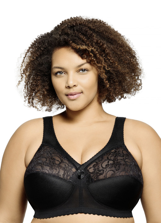 Soft-BH - Glamorise Stütz-BH mit Spitze, in Größe 080 bis 130, in Cup H, in Farbe SCHWARZ Ansicht 1