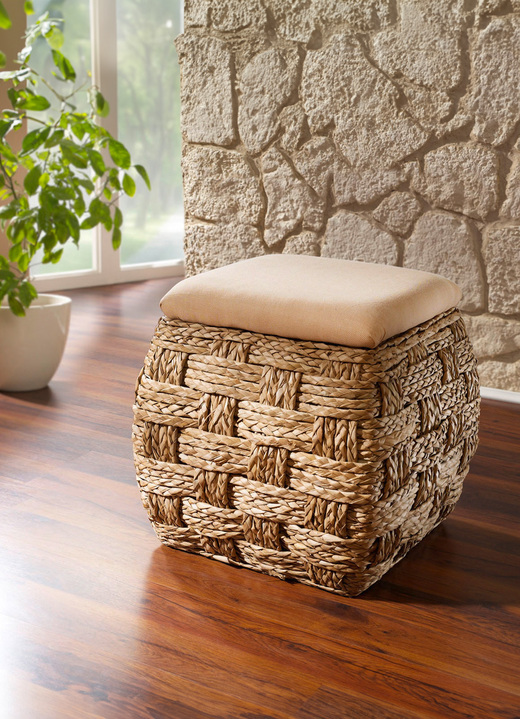 Kleinmöbel - Sitztruhe aus Naturfaser in raffinierter Flechtart, in Farbe BEIGE-NATUR, in Ausführung Sitztruhe, quadratisch Ansicht 1