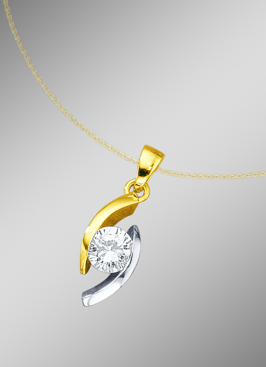 mit Diamanten - Klassischer Solitäranhänger in Bicolor mit Brillant, in Farbe