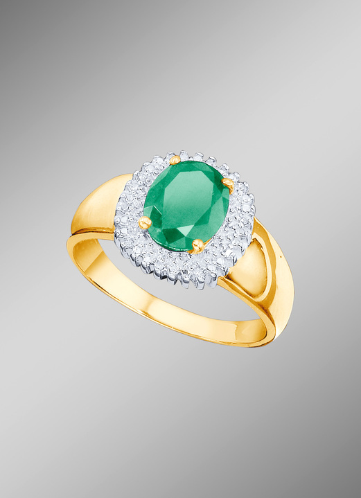 mit Edelsteinen - Damenring mit Smaragd und Diamanten, in Größe 160 bis 220, in Farbe