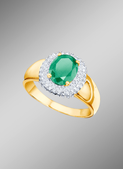 mit Edelsteinen - Damenring mit Smaragd und Diamanten, in Größe 160 bis 220, in Farbe
