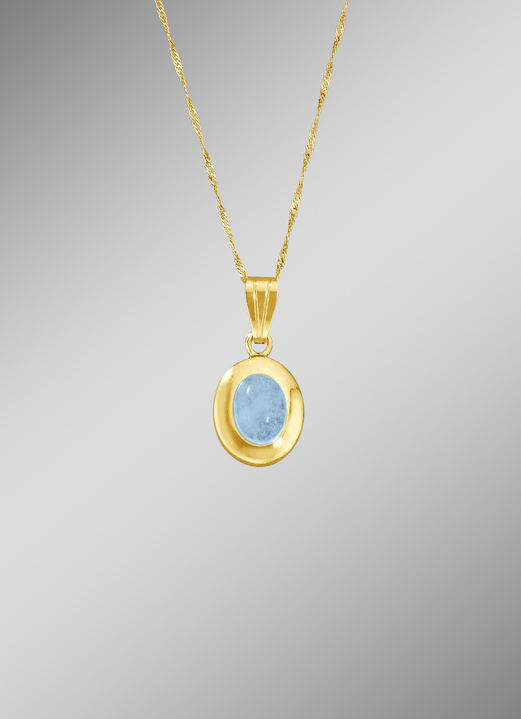 - Anhänger mit echtem Aquamarin-Cabochon, in Farbe  Ansicht 1