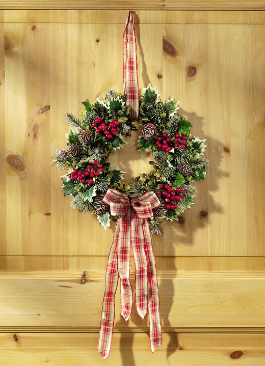Gestecke & Kränze - Wandkranz mit Tannen- und Ilex-Zweigen, in Farbe GRÜN