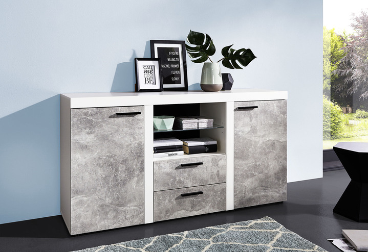 Sideboards & Kommoden - Kommode mit LED-Beleuchtung, in Farbe BETON WEISS