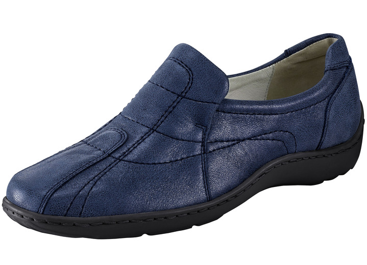 Komfortschuhe - Waldläufer, bequeme Damen-Slipper, Weite H, mit herausnehmbarem Fußbett, in Größe 4 bis 8 1/2, in Farbe STAHLBLAU Ansicht 1