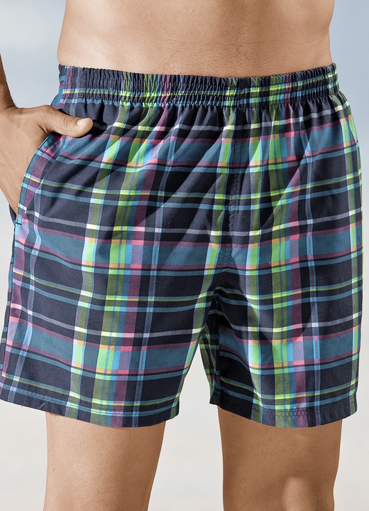 Bademode - Badeshorts kariert, Microfaser, in Größe 005 bis 012, in Farbe DUNKELBLAU-BUNT