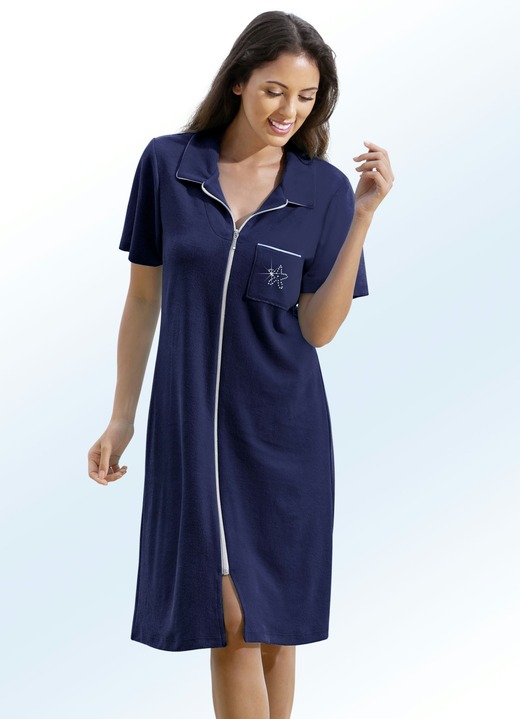 Strandmode - Frottier-Kleid mit durchgehendem Reißverschluss, in Größe 038 bis 054, in Farbe MARINE Ansicht 1