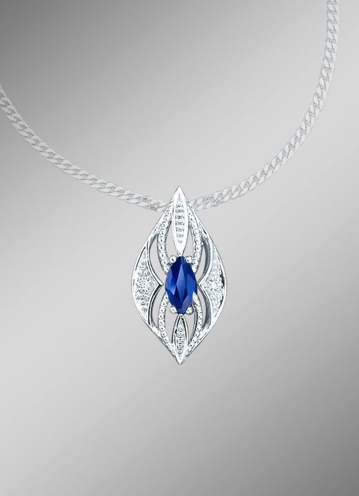 mit Edelsteinen - Anhänger mit Brillanten und echter blaue Safir, in Farbe