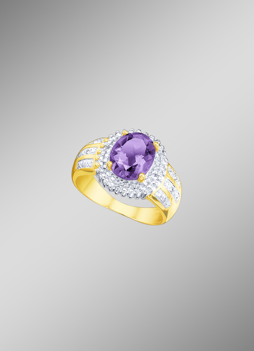 mit Edelsteinen - Damenring mit echtem Amethyst und Diamanten, in Größe 160 bis 220, in Farbe  Ansicht 1