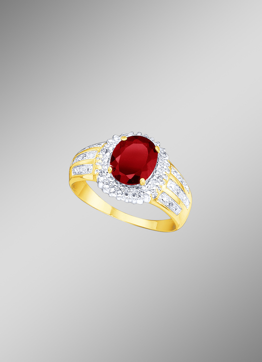 mit Edelsteinen - Damenring mit echt Granat und Diamanten, in Größe 160 bis 220, in Farbe  Ansicht 1