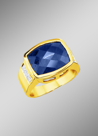 Herrenring mit Safir und Diamanten