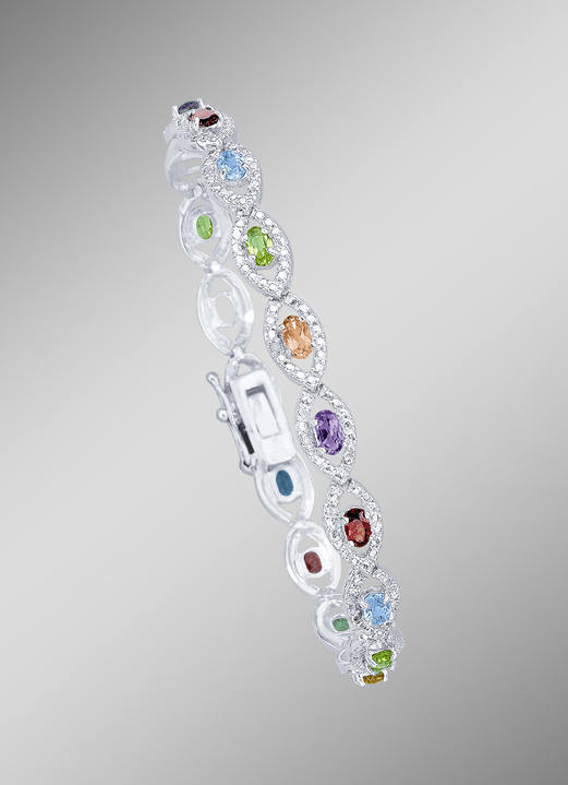 Halsketten & Armbänder - Armband mit echt Granat, Blautopas, Citrin, Amethyst und Peridot, in Farbe  Ansicht 1