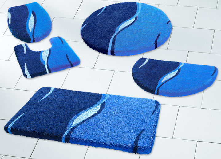 Badgarnituren - Badgarnitur in extra weicher Supersoft Qualität, in Größe 100 (Vorleger halbrund, 50/ 80 cm) bis 112 (Motiv-Deckelbezug mit Kordel, 47/ 50 cm), in Farbe BLAU Ansicht 1