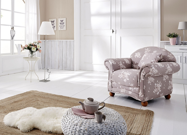TV- & Relaxsessel - Polstermöbel in klassischer Form , in Farbe WEISS-ROSA, in Ausführung Hocker Ansicht 1