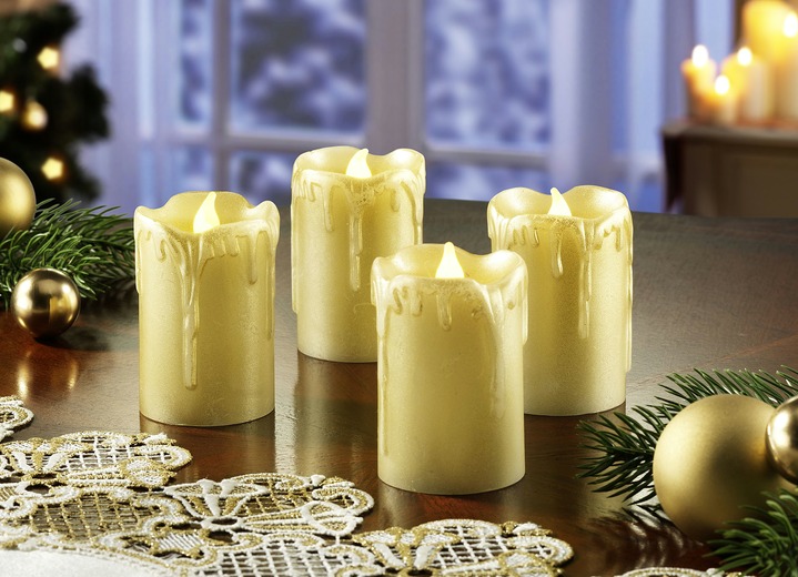 - LED-Echtwachskerzen, 4er-Set, in Farbe GOLD