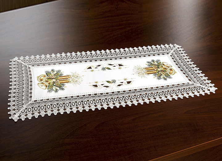 - Aufwendig gearbeitete Tisch- und Raumdekoration, in Größe 101 (Deckchen, 35x 50 cm) bis 404 (Kissenbezug, 40x 40 cm), in Farbe SEKT