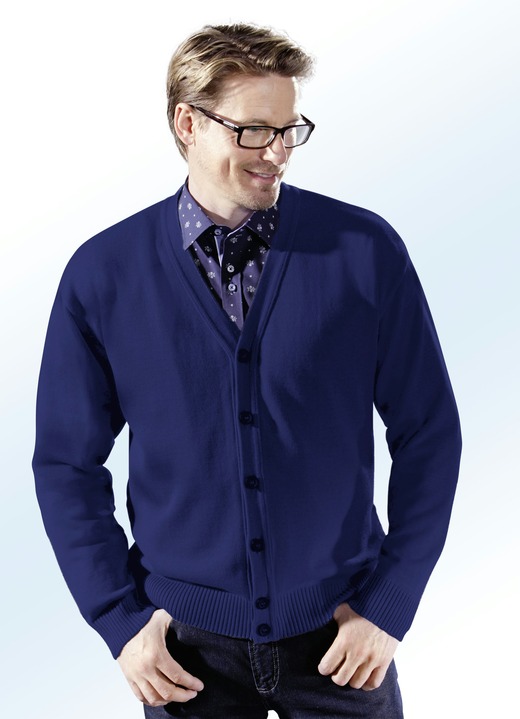 Hemden, Pullover & Shirts - Cardigan mit durchgehender Knopfleiste, in Größe 044 bis 062, in Farbe MARINE Ansicht 1