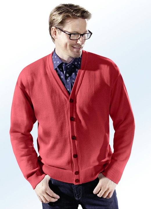 Hemden, Pullover & Shirts - Cardigan mit durchgehender Knopfleiste in 4 Farben, in Größe 044 bis 062, in Farbe ROT Ansicht 1