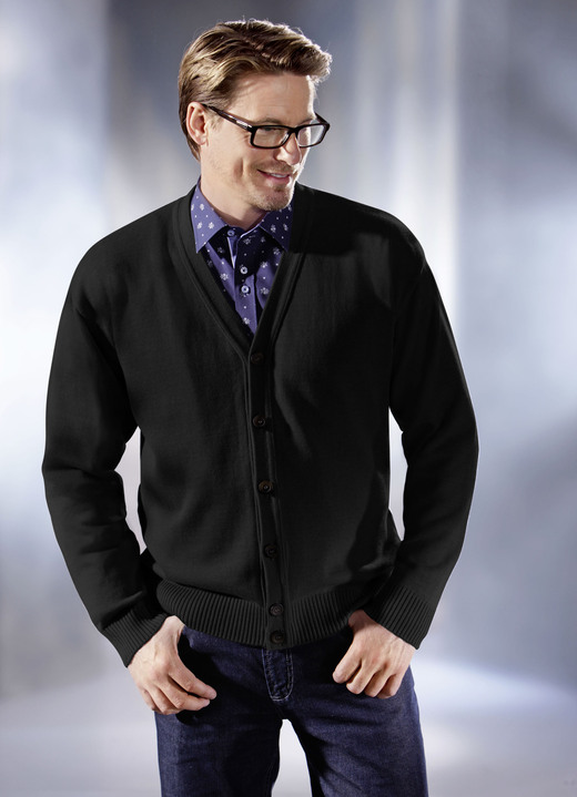 Hemden, Pullover & Shirts - Cardigan mit durchgehender Knopfleiste in 5 Farben, in Größe 044 bis 062, in Farbe SCHWARZ Ansicht 1