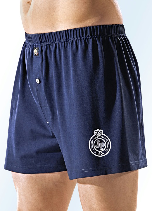 Unterwäsche - Viererpack Boxershorts, uni mit Druckmotiv, in Größe 004 bis 013, in Farbe 2X MARINE, 2X GRAFIT