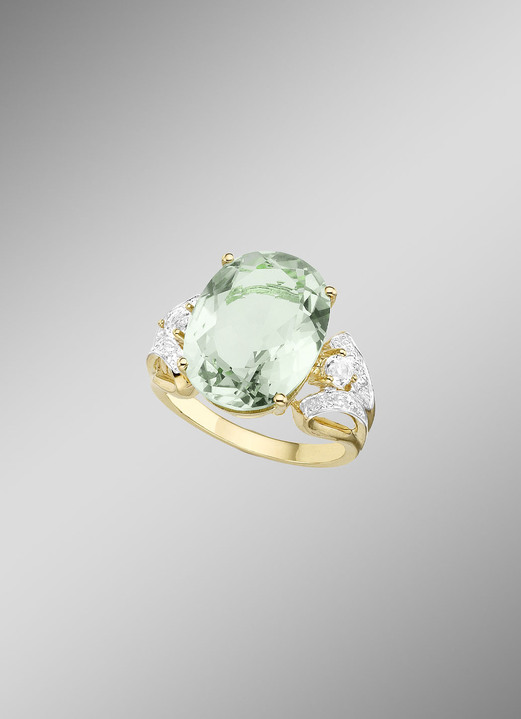 mit Edelsteinen - Damenring mit grünem Amethyst, Weißtopas und Diamanten, in Größe 160 bis 220, in Farbe  Ansicht 1