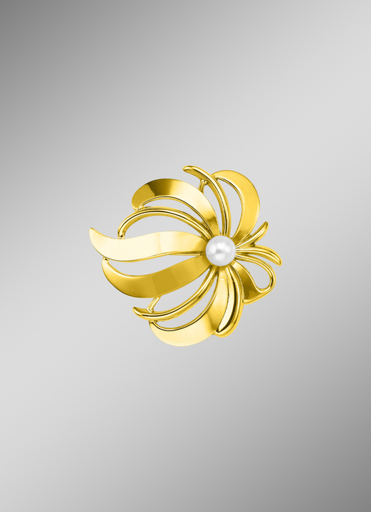 mit Perlen - Anstecknadel im Blüten-Design, in Farbe
