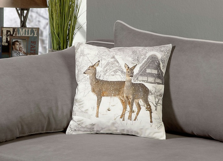 Wohnaccessoires - Kissenbezug mit Reißverschluss, in Größe 900 (Kissenbezug, 30x50 cm) bis 905 (Kissenbezug, 40x40 cm), in Farbe REHE IM SCHNEE
