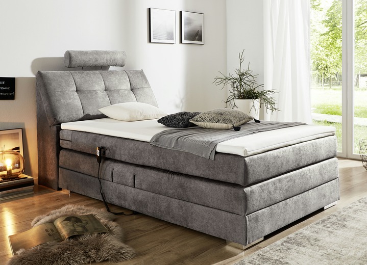 Betten - Motor-Boxspringbett mit verstellbarem Kopf- und Fußteil , in Farbe HELLGRAU Ansicht 1