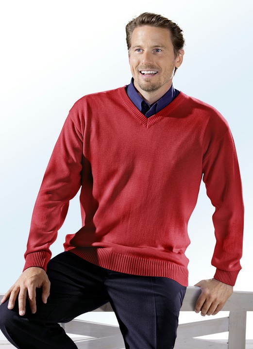 Hemden, Pullover & Shirts - Herrlicher Pullover mit V-Ausschnitt in 4 Farben, in Größe 044 bis 062, in Farbe ROT Ansicht 1