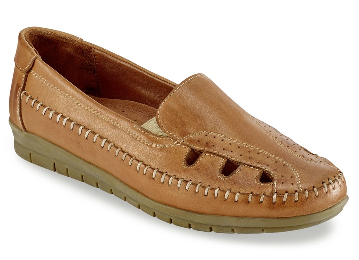 Komfortschuhe - Gemini Slipper mit seitlichen Gummizügen, in Größe 036 bis 041, in Farbe COGNAC Ansicht 1