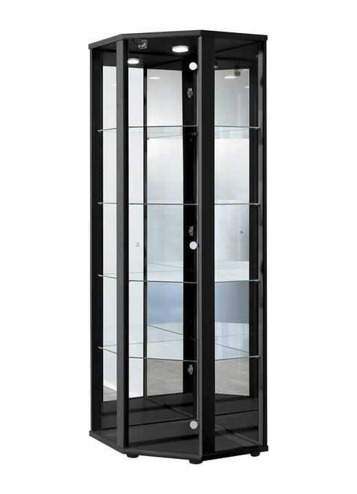 Vitrinen & Highboards - Eck-Vitrine mit LED-Beleuchtung, in Farbe SCHWARZ Ansicht 1