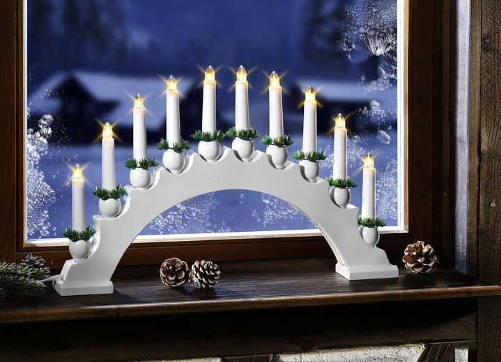 Weihnachtliche Dekorationen - Leuchter, 10-flammig, aus Holz, in Farbe WEIß Ansicht 1