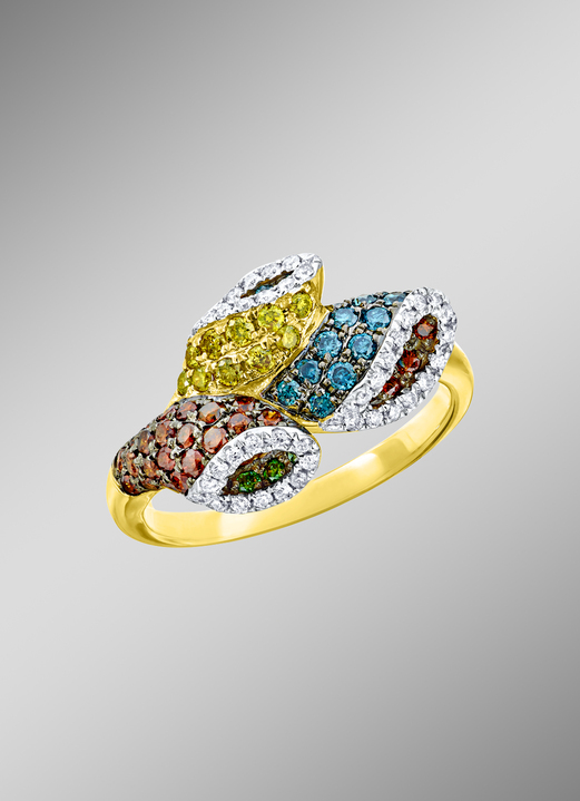 mit Diamanten - Damenring in Blütenform mit bunten Brillanten, in Größe 170 bis 210, in Farbe  Ansicht 1