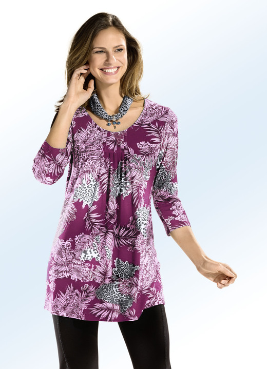 Longshirts - Longshirt mit Allover-Dessin in 3 Farben, in Größe 038 bis 056, in Farbe FUCHSIA Ansicht 1