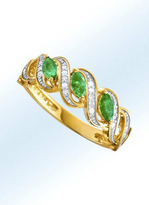 mit Edelsteinen - Damenring mit Diamanten und Smaragde, in Größe 160 bis 220, in Farbe