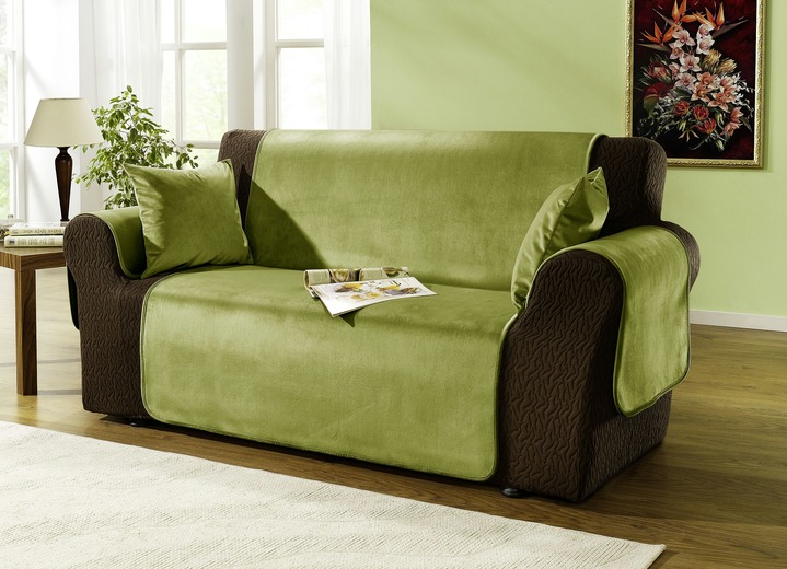 Sessel- & Sofaüberwürfe - Edel und angenehm: Rutschfeste Wohnaccessoires für Sie!, in Größe 101 (Sesselschoner 50x150 cm) bis 905 (2 Kissenbezüge, je 40x 40 cm), in Farbe GRÜN Ansicht 1