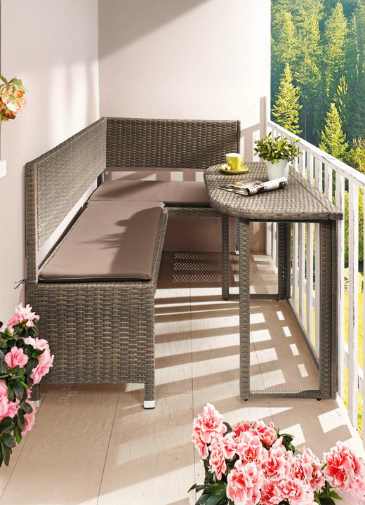 Gartenmöbel - Platzsparende Balkonmöbel-Serie, in Farbe GRAU, in Ausführung Eckbank Ansicht 1