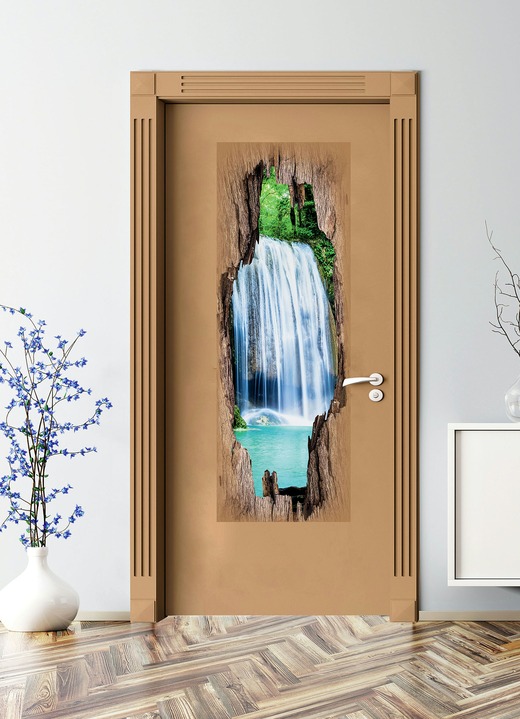 Landschaft - 3D-Tür-Sticker Wasserfälle, in Farbe BLAU Ansicht 1