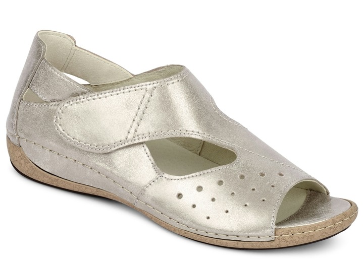 Komfortschuhe - Sandalette in 2 Farben mit herausnehmbarem Lederfußbett, Weite H, in Größe 4 1/2 bis 9, in Farbe CHAMPAGNER Ansicht 1